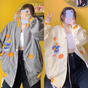 Áo Khoác Bóng Chày Hình Gấu From Rộng  [FREESHIP] Áo Khoác Bomber Hình Gấu Siêu Đáng Yêu Phong Cách Ullzang